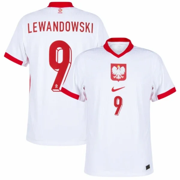Poland Nation Home Lewandowski 9 Shirt Euro 2024-2025 Fan / Player version  Size：S-2XL Non-Customize