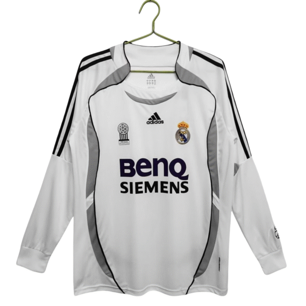Adidas Real Madrid Retro Jersey Home Long Sleeve Soccer Shirt 2006-07