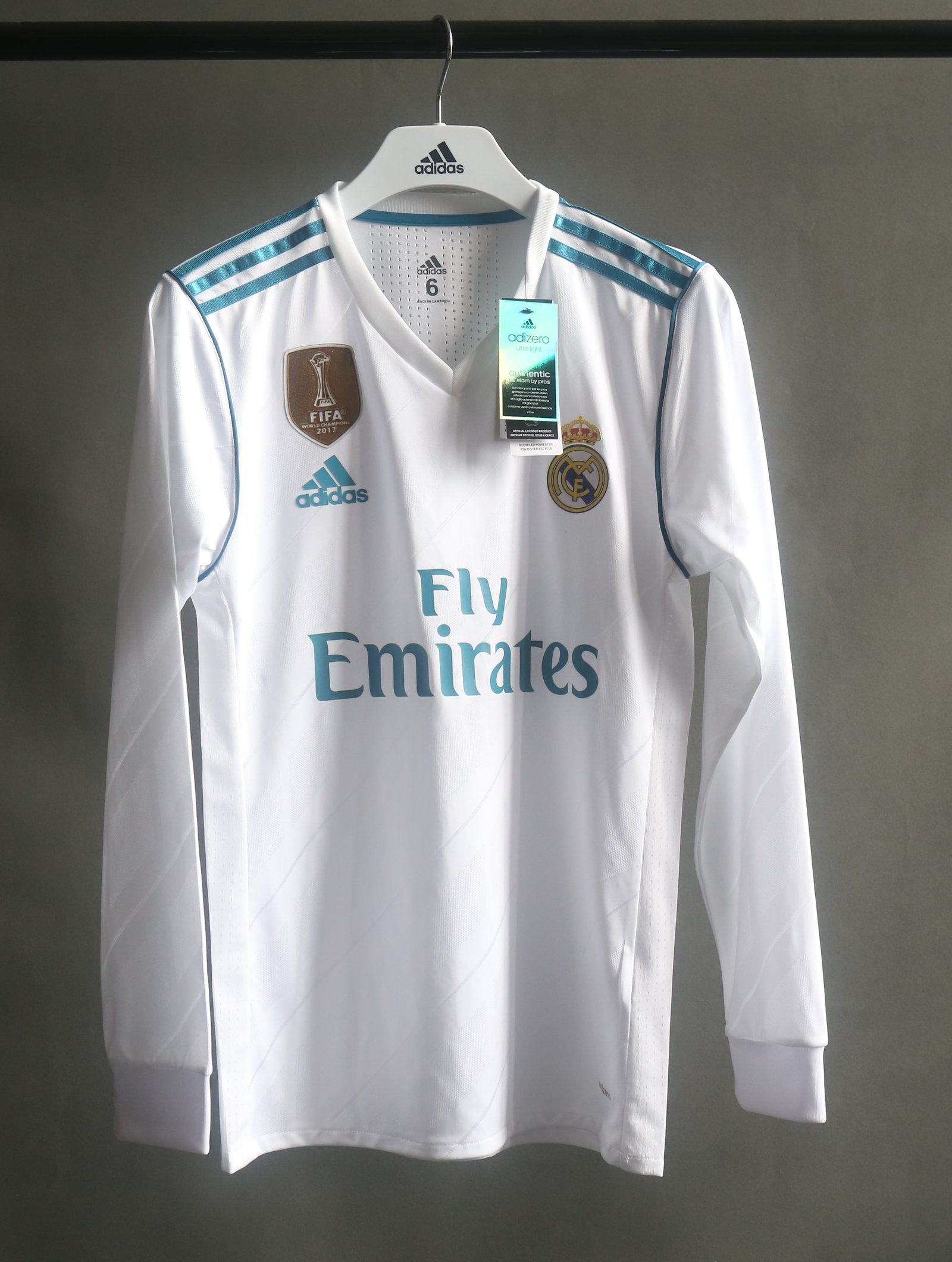 44e3cc9a Adidas Real Madrid Retro Home Long Sleeve Jersey 2017-18 - Image 5