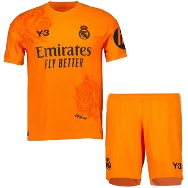 Y3 Real Madrid 24-25 Kids Kits Orange Children Sets Football Jersey