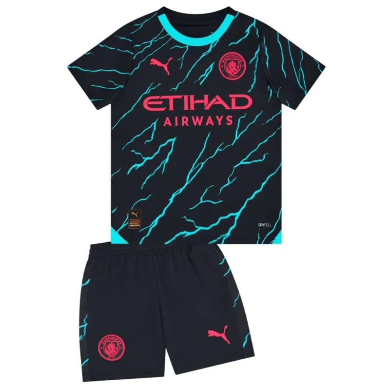 68fa408715 Kids Manchester City 2023/24 Third Away Kit Jersey+Shorts - Image 1