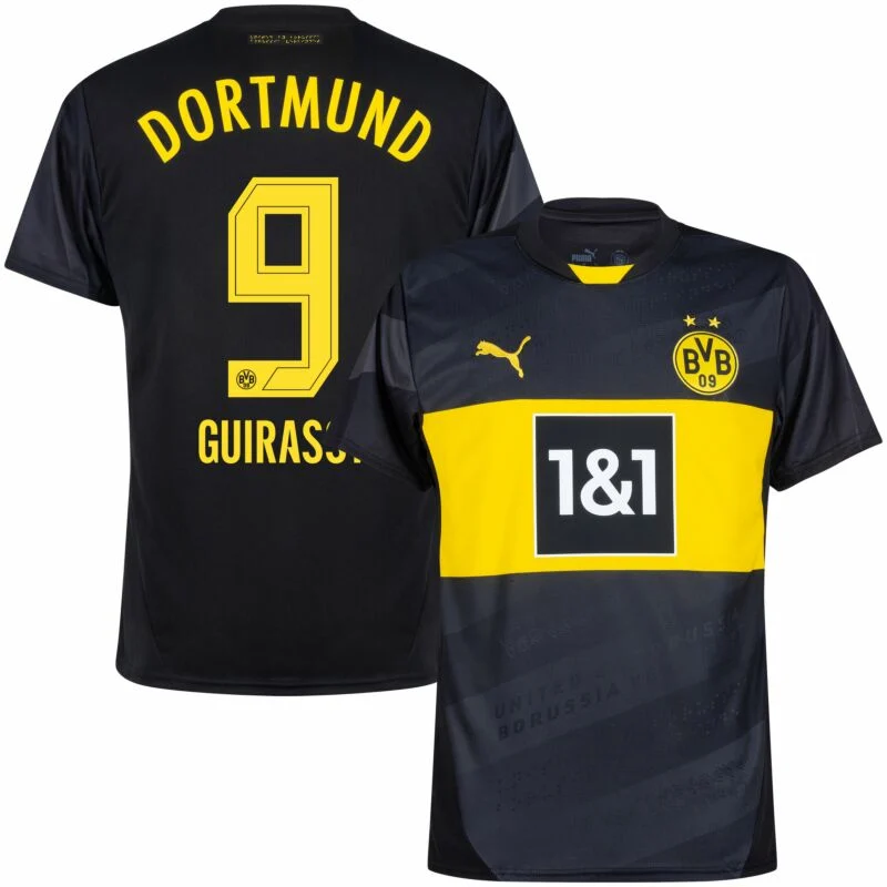 709-1659449683 Borussia Dortmund Away Guirassy 9 Shirt 2024-2025 Fan version Size:S-4XL Non-Customize - Image 1
