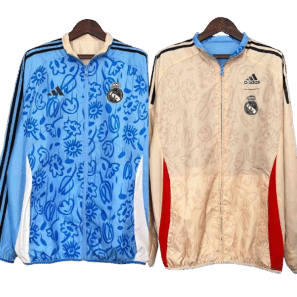 Real Madrid Blue&Beige Trench Coat Reversible Windbreaker Jacket 2024