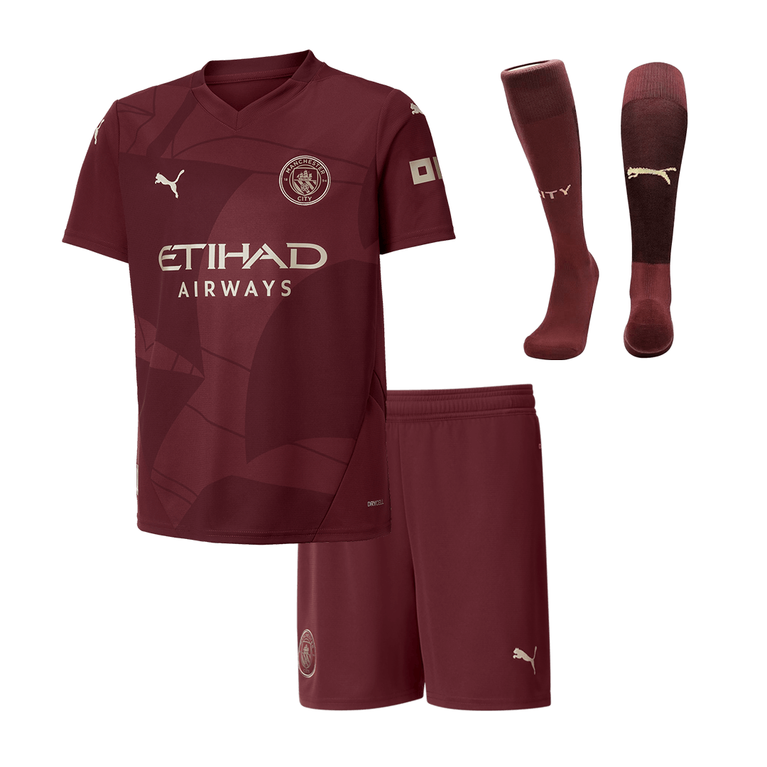 b67f9f0ba3 Kids Manchester City Custom Third Away Full Soccer Kits 2024-25 - Image 1