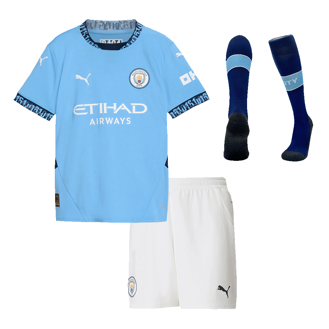 c64e1578d4 Kids Manchester City Custom Home Full Soccer Kits 2024-25 - Image 1