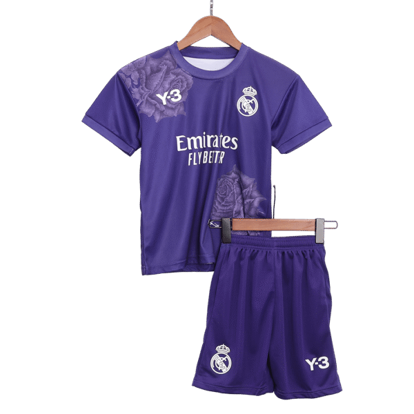 Y3 Real Madrid 24-25 Kids Kits Purple Children Sets Football Jersey