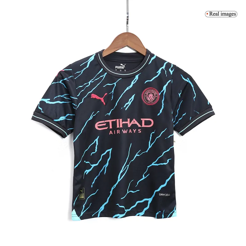 e316c9ffe6 Kids Manchester City 2023/24 Third Away Kit Jersey+Shorts - Image 4