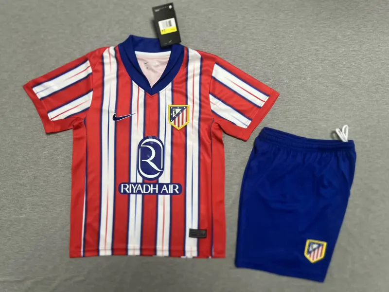 e33815d81a 2024-25 Atletico Madrid Home Soccer Kids Kit Jersey+Shorts - Image 2